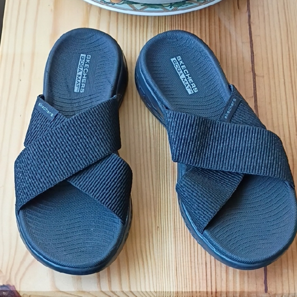 Skechers Black Crisscross Slide Sandals